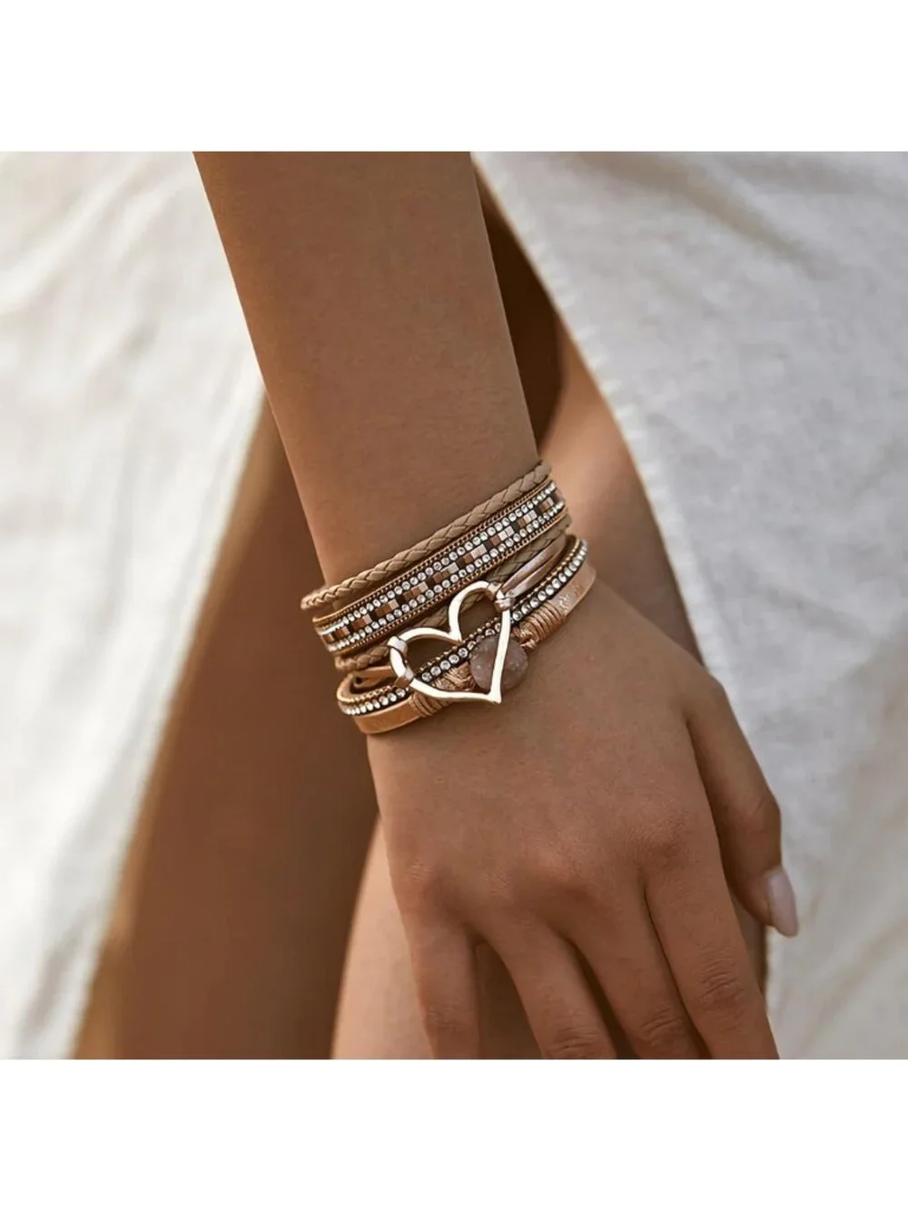 Boho Western Leather Wrap Bracelet for Women, Layered Cuff Jewelry Accessory